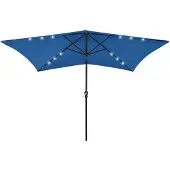 vidaXL parasol med LED-lys og stålstang 2x3 m azurblå