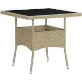 vidaXL Havebord Polyrattan Og Glas - Beige