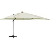 vidaXL hængeparasol med stang og LED-lys 300 cm sandfarvet
