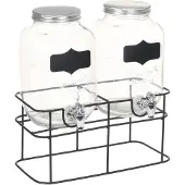 vidaXL Drikkevaredispensersæt 2 Stk. Med Stativ 2 X 4 L Glas