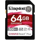 Kingston Canvas React Plus 64GB SD-kort | SDXC UHS-II | 300R/260W U3 V90 | Fuld HD/4K/8K | SDR2/64GB