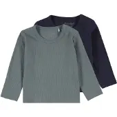 Minymo Bluse - Rib - 2-pak - Goblin Blue - - 2 år (92) - Bluse