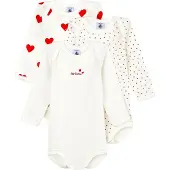 Petit Bateau Body l/æ - 3-pak - Hvid m. Hjerter - - 12 mdr - Body L/Æ