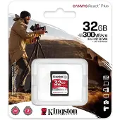 Kingston Canvas React Plus 32 GB SD -kort | SDHC UHS-II | 300R/260W U3 V90 | Full HD/4K/8K | SDR2/32GB