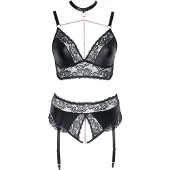 Cottelli collection Lace Matte Black Set with Open Crotch