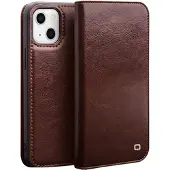 Qialino Classic iPhone 13 Læderpung Taske - Brun