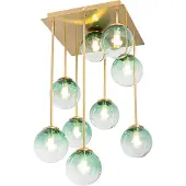 QAZQA Art Deco loftslampe guld med grønt glas 9-lys - Athen