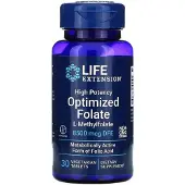 Life Extension , Høj Potens Optimiseret Folsyre, 8.500 mcg DFE, 30 Vegetariske Tabletter