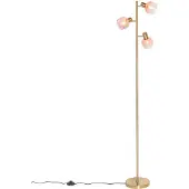 QAZQA Art Deco Gulvlampe guld med pink glas 3-lys - Vidro