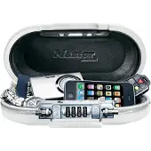 Master Lock Safe Space Small Combination Lock Box with Cable - Sikkerhedsboks til mobiltelefon/afspiller/kamera - hvid, metal
