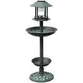 vidaXL Fuglebad/Foderbræt Med Solcellelampe - Grøn
