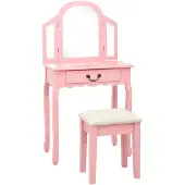 vidaXL kosmetikbord med taburet 65x36x128 cm kejsertræ MDF pink