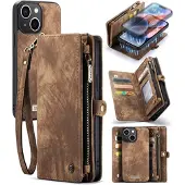 CASEME iPhone 15 2-i-1 Multifunktionel Pung Cover - Brun