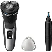 Philips Shaver 3000 Series S3143/02 Elektrisk shaver til våd og tør barbering, Rotations shaver, Sort, Sølv, PowerCut blade system, Replace every 2 yrs with SH30, 2 År, Batteri