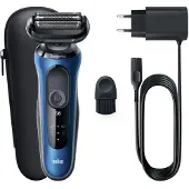 Braun Series 6 61-B1000s, Folie shaver, Sort, Blå, SensoFlex, SensoFoil, Knapper, LED, Batteri