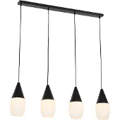 QAZQA Moderne pendellampe sort med opalglas 4-lys - Drop
