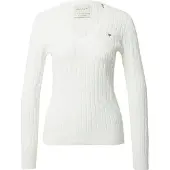 Gant Ganttil kvinder. 4800101 Hvid ribstrikket pullover med ottetaller (S), Casual, Bomuld, Lange ærmer