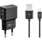 Wentronic goobay - Strømforsyningsadapter - 12 Watt - 2.4 A - 2 output-stikforbindelser (USB) - på kabel: Lightning - sort - Europa