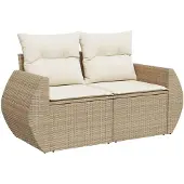 vidaXL 2-personers havesofa med hynder polyrattan beige