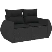 vidaXL 2-personers havesofa med hynder polyrattan sort
