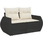 vidaXL 2-personers havesofa med hynder polyrattan sort