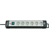 Brennenstuhl Premium-Line 6-vejs med kontakt, sort/lysegrå, 5 m