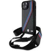 BMW M Edition Carbon Tricolor Lines & Strap-etui til iPhone 15 / 14 / 13 - sort
