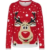 JDY Pullover 'Lucia' lysebrun / rød / sort / hvid