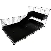 C&c modulbur, en-etagers 4x2 + Loft 2x1 + Rampe, sort, til marsvin, 149 cm x 77 cm