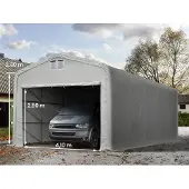 TOOLPORT 5x10m, Garagetelt, PVC-teltdug, grå, med statikpakke (blød undergrund)