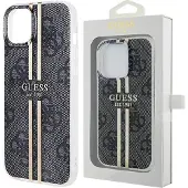 GUESS IML 4G Gold Stripe-etui til iPhone 15 Plus / 14 Plus - sort