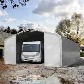 TOOLPORT 8x36m, Garagetelt, PVC-teltdug, grå, med statikpakke (blød undergrund)
