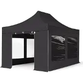 TOOLPORT 3x4,5m, aluminium, easy-up-pavillon, 4 sidedele, sort