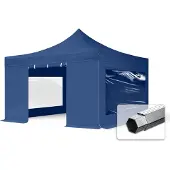 TOOLPORT 4x4m, aluminium, easy-up-pavillon, 4 sidedele, blå