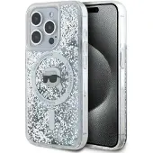 Karl Lagerfeld Liquid Glitter Karl Head MagSafe-etui til iPhone 15 Pro - gennemsigtig