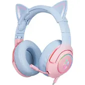 Onikuma Gaming Headset RGB med katteører og justerbar mikrofon - Pink/Blue
