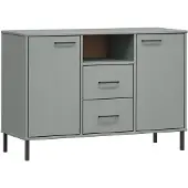 vidaXL Skænk Med Metalben Oslo 113x40x77 Cm Massivt Træ - Grå