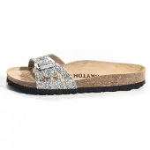 Bayton Pantoletter 'ANITA' camel / sølv