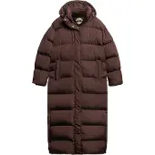 Superdry Superdrytil kvinder. W5011643A Lang quiltet brun hættefrakke med hætte (S), Casual, Polyester