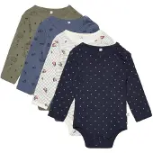 Pippi Baby Bodyer l/æ - 4-pak - Deep Lichen Green - - 1 år (80) - Body L/Æ