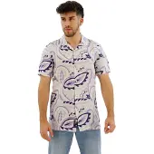 Superdry Superdrytil mænd. M4010810A Hvid printet hørskjorte (S), Casual, Linned, Korte ærmer