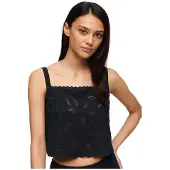 Superdry Superdrytil kvinder. W6011864A Ibiza marineblå, broderet tanktop (S), Casual, Bomuld, Viscose, Uden ærmer/stropper