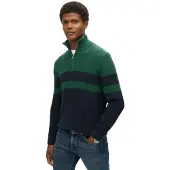 Superdry Superdrytil mænd. M6110651A Sweater med kort lynlås Cotton Classics Stripe grøn, marineblå (L), Casual, Bomuld