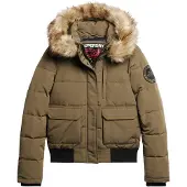 Superdry Superdrytil kvinder. W5011576A Everest grøn quiltet bomberjakke med hætte (XS), Casual, Polyester