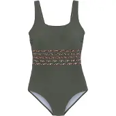 LASCANA Badedragt beige / gran / sort
