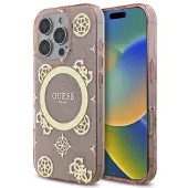 GUESS IML Peony på 4G-baggrund MagSafe-etui til iPhone 16 Pro - Pink