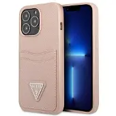 GUESS GUHCP13LPSATPP iPhone 13 Pro / 13 6.1" Pink Hardcase Saffiano with Triangle Logo Cardslot