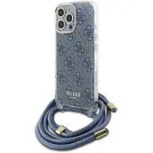 GUESS Crossbody Cord 4G Print Case med snor til iPhone 16 Pro - Blå