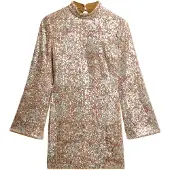 Superdry Superdrytil kvinder. W8011773A Guldfarvet langærmet minikjole med pailletprint og pailletter (L), Party, Lange ærmer, Genanvendt polister, B