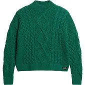 Superdry Superdrytil kvinder. W6110547A Grøn Aran Cable-sweater (S), Casual, Bomuld